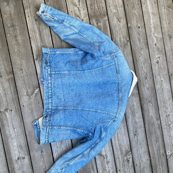 Vintage 1971 Orange Tab Levis Sherpa Denim Jacket Size 44 Large Blue - Picture 14 of 16